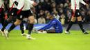 Ekspresi kecewa pemain Chelsea, Nicloas Jackson setelah gagal mencetak gol ke gawang Fulham pada laga lanjutan Liga Inggris 2024/2025 di Stamford Bridge, London, Inggris, Jumat (27/12/2024) WIB. (AP Photo/Kirsty Wigglesworth)