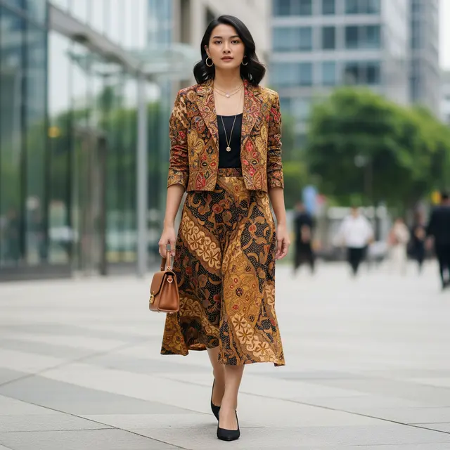 Blazer dan rok batik (Image by Gemini AI)