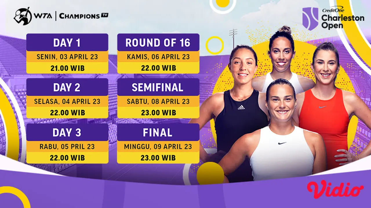 Jadwal Live Streaming WTA 500 Charleston Open 2023 di Vidio, 3-10 April 2023