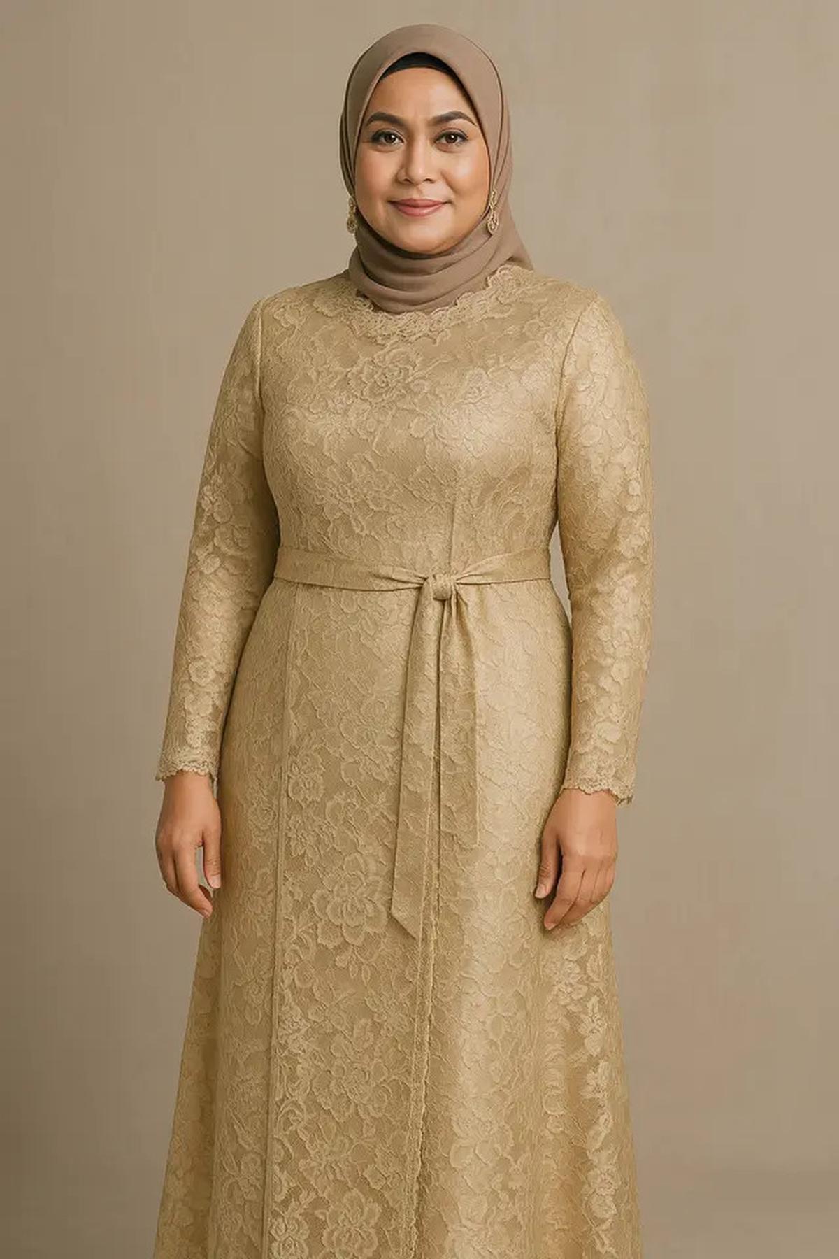 10 Rekomendasi Gamis Brokat Tali Samping untuk Ibu-ibu Usia 40 Tahun