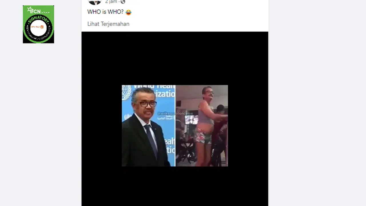Tangkapan layar klaim video Direktur Jenderal WHO Tedros Adhanom Ghebreyesus menari degan berpakaian minim