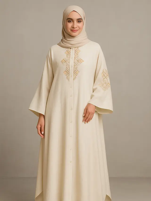 Gamis Syar'i dengan Aksen Kancing Depan (Foto: ChatGPT)