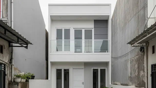 8 Contoh Rumah 2 Lantai Ada Balkon di Gang Kecil, Hunian Modern di Lahan Terbatas