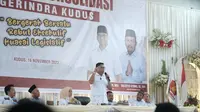 Ketua DPD Partai Gerindra Jateng Sudaryono saat menghadiri sarasehan dan konsolidasi DPC Gerindra Kudus di gedung pertemuan Desa Karangbener, Kecamatan Bae, Kabupaten Kudus. (Ist)