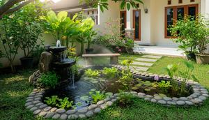 Inspirasi Kebun Rumah Sambut Tahun Baru 2026 yang Lebih Hijau Model Taman Air Mini/ AI