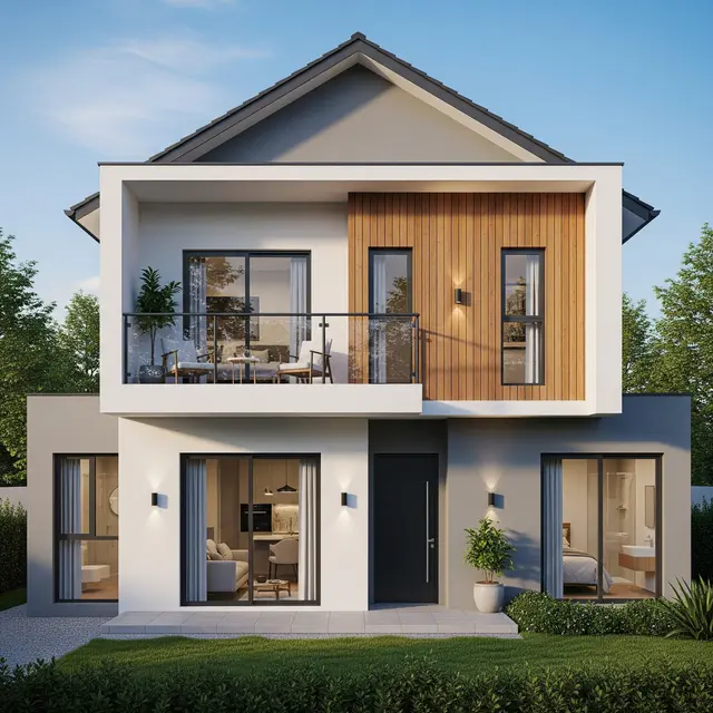 Rumah Tipe 45 Gaya Modern 2 Lantai dengan Balkon