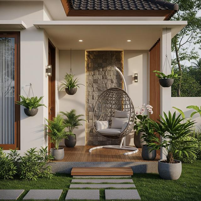 12 Desain Teras Rumah Kecil dengan Kursi Gantung, Area Sempit Jadi Ruang Santai
