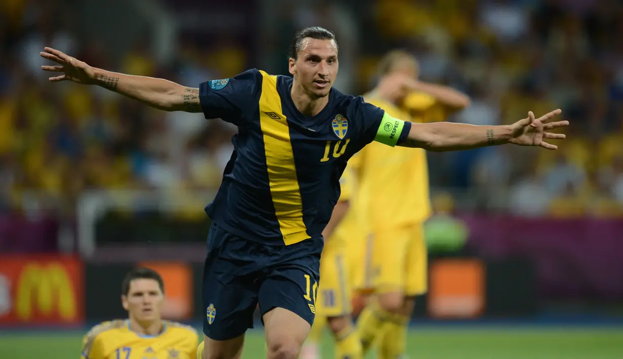 5. Zlatan Ibrahimovic telah mencetak 6 gol dalam 10 partai di Piala Eropa 2004, 2008, dan 2012 bagi Swedia. (AFP/Jeff Pachoud)