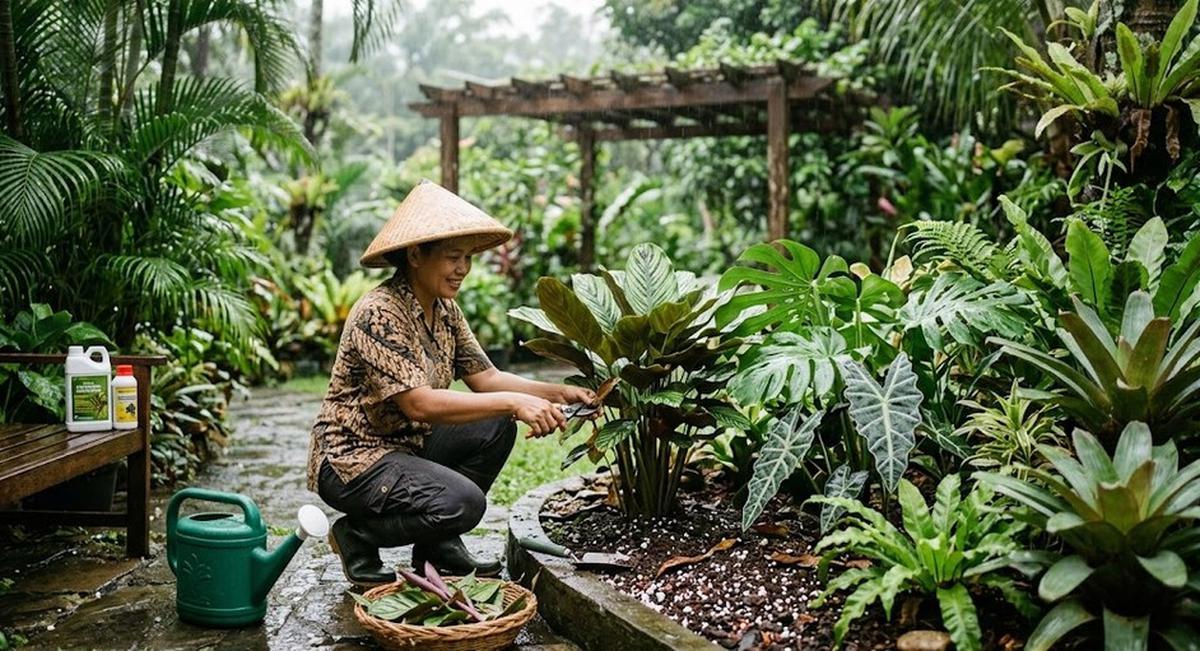 Cara Merawat Tanaman Tropis Saat Musim Hujan agar Tidak Mudah Layu (AI Generated)