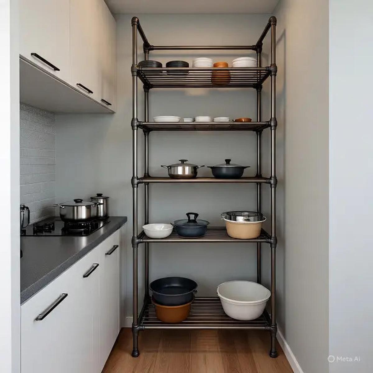 9 Inspirasi Dapur Rumah Lahan Sempit Pakai Rak Besi Multifungsi, Solusi Cerdas Hemat Ruang