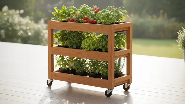 Desain Kebun Mini Portable dengan Rak Roda