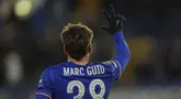 Pemain Chelsea, Marc Guiu melakukan selebrasi setelah mencetak hattrick ke gawang Shamrock Rovers pada laga lanjutan UEFA Conference League di Stamford Bridge, London, Inggris, Jumat (20/12/2024) WIB. (AP Photo/Ian Walton)