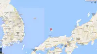 Lokasi Pulau Oki, Jepang (titik merah) (Google Maps)