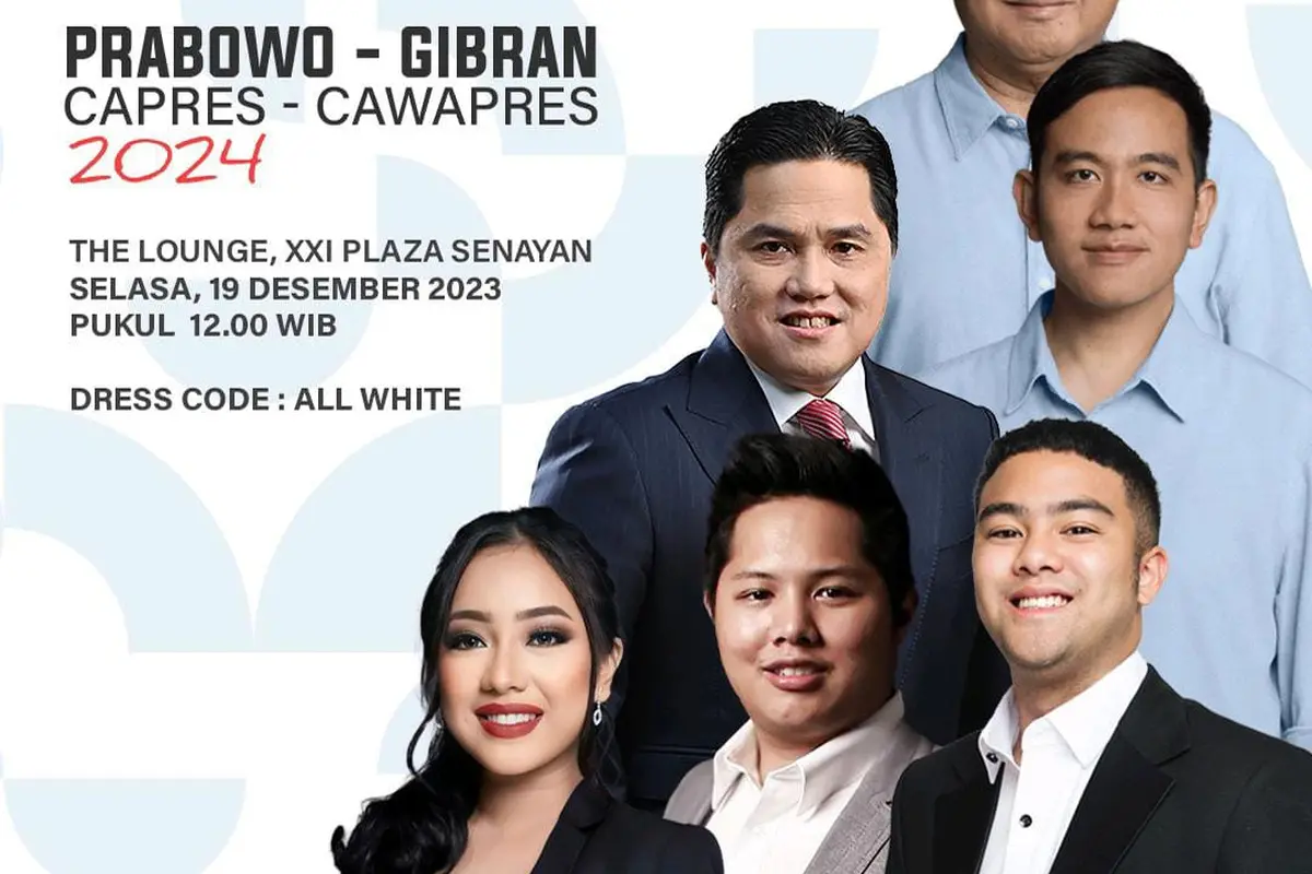 Poster undangan Deklarasi Muda Berakhlak for Capres Cawapres Prabowo-Gibran yang di dalamnya ada foto Menteri BUMN Erick Thohir. (Istimewa)
