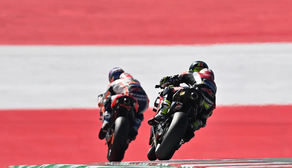 Pembalap Repsol Honda, Marc Marquez, saat mengikuti latihan bebas (FP3) MotoGP Styria di Sirkuit Red Bull Ring, Austria, Sabtu (22/8/2020). Joan Mir finis pertama pada FP3 MotoGP Styria dengan catatan waktu 1 menit 23,456 detik. (AFP/Joe Klamar)