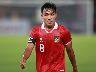 Ekspresi pemain Timnas Indonesia U-20, Arkhan Fikri saat melawan Selandia Baru pada laga International Friendly Match U-20 di Stadion Utama Gelora Bung Karno (SUGBK), Jakarta, Minggu (19/02/2023). (Bola.com/Ikhwan Yanuar)