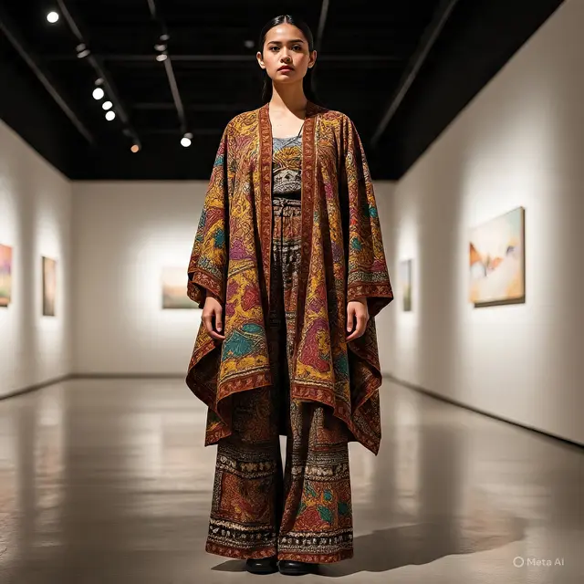 Gaya Mix and Match Batik Wanita Lengan Cape Anggun