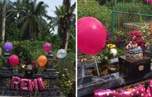 Viral Momen Pilu Orang Tua Rayakan Ultah Anaknya yang Sudah Meninggal, Kuburan Dihiasi Balon hingga Kue Ultah