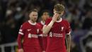 Pemain Liverpool, Harvey Elliott, tertunduk lesu setelah ditaklukan Toulouse pada pekan ke-4 Grup E Liga Europa 2023/2024 di Stadium de Toulouse, Jumat (10/11/2023). (AP Photo/Thibault Camus)