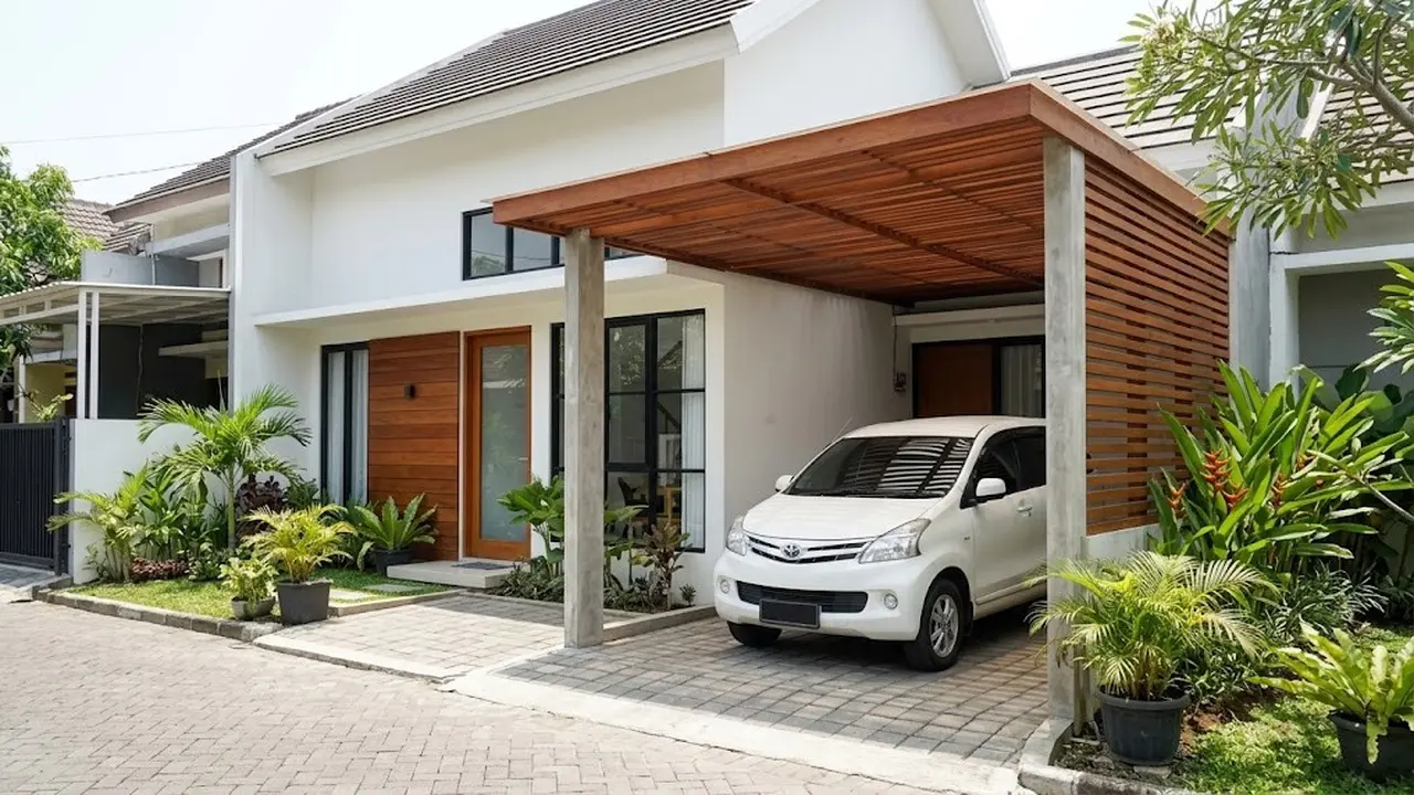 Desain Kanopi Carport dengan Kisi-Kisi Kayu