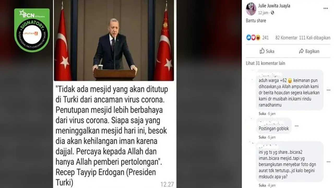 Gambar Tangkapan Layar Kabar Hoaks Tentang Masjid di Turki