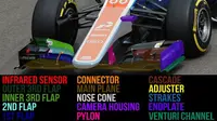 Nama-nama dan fungsi komponen sayap depan dan moncong mobil F1. (Rio Haryanto Media)