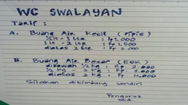 7 Pengumuman Tarif Toilet Ini Bikin Kamu Mikir Kalau Mau Buang Air
