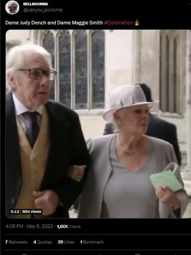 Judy Dench di penobatan Raja Charles III. (Tangkapan layar Twitter/ canyou_sonicme)