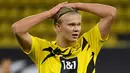 4. Erling Haaland (23 gol) - Pemain bintang Borussia Dortmund ini tampil sangat mengagumkan di kompetisi Liga Jerman dan Liga Champions. Sepanjang tahun 2020, Erling Haaland telah mencetak 23 gol bersama Borussia Dortmund. (AFP/Ina Fassbender/various sources)