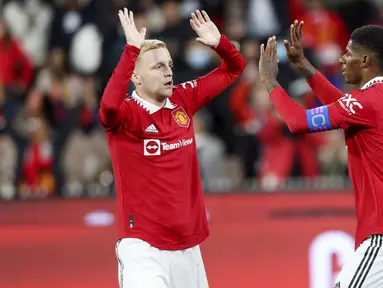 Manchester United (MU) kembali meraih hasil positif dalam laga keduanya di pramusim 2022/2023. (AP/Asanka Brendon Ratnayake)