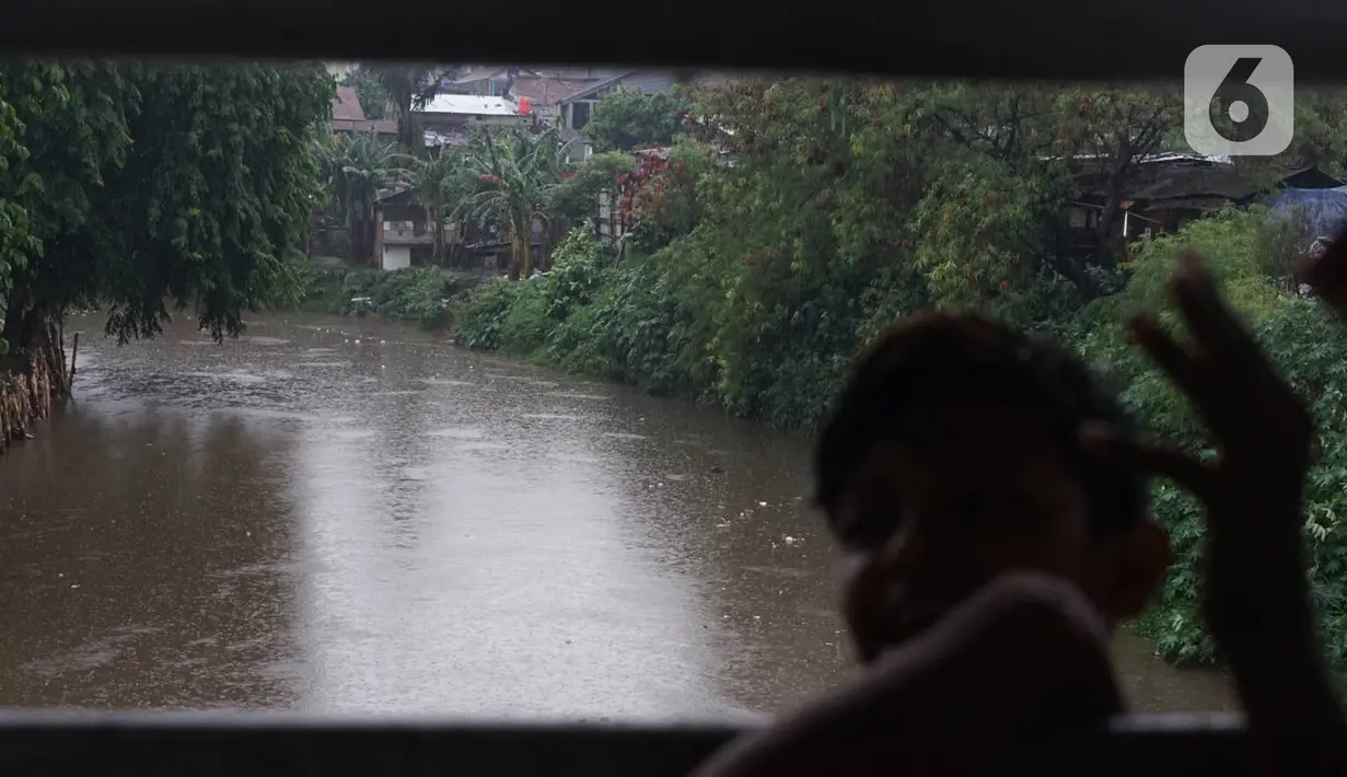 Kondisi aliran Sungai Ciliwung di kawasan Rawajati, Jakarta, Selasa (17/12/2019). Hujan deras yang mengguyur Jakarta sejak siang menyebabkan debit air Sungai Ciliwung mulai mengalami kenaikan, namun masih terpantau normal. (Liputan6.com/Immanuel Antonius)