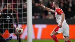 Dua gol kemenangan Slavia Praha atas AS Roma dicetak Vaclav Jurecka dan Lukas Masopust di babak kedua. (AP Photo/Petr David Josek)