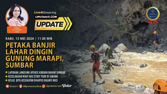 Banjir lahar dingin menerjang sejumlah wilayah di kaki Gunung Marapi, Sumatera Barat atau Sumbar pada Sabtu malam 11 Mei 2024. Wilayah terdampak banjir lahar dingin dan tanah longsor meliputi Kabupaten Agam, Kabupaten Padang Pariaman, Kabupaten Tanah...