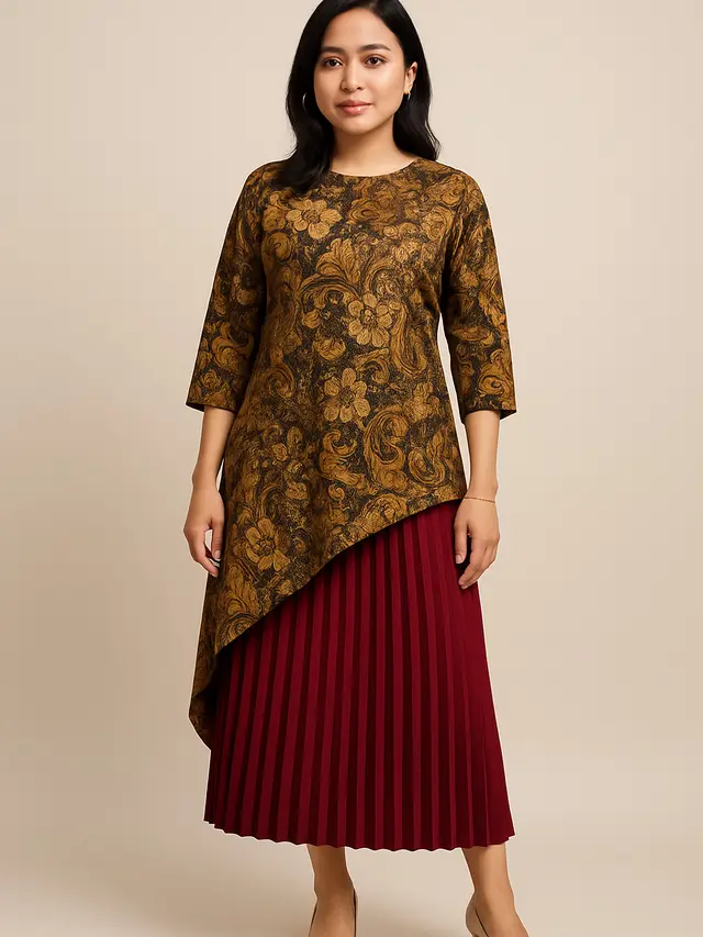 Model Baju Batik Tunik Bawahan Rok Plisket (Foto: ChatGPT)