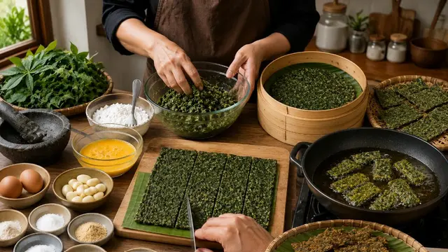Membuat Dendeng Daun Singkong