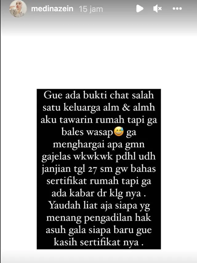 Unggahan Medina Zein soal rumah untuk Gala Sky. (Foto: Dok. Instagram @medinazein)