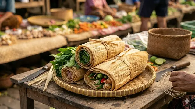 Ide Kemasan Daun untuk Jual Daging dan Sayur (Foto: Gemini AI)