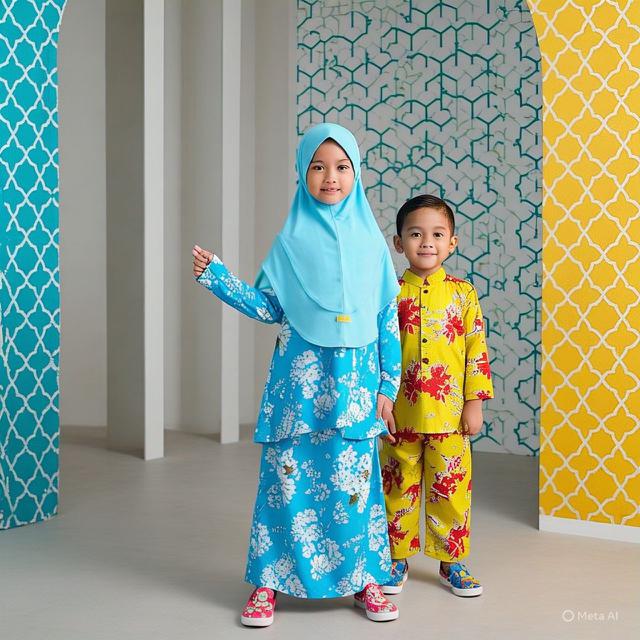 Contoh gamis untuk anak-anak model kombinasi polos dan motif bunga/Gambar Meta AI