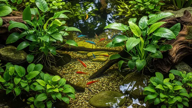 Desain Kolam Ikan Dangkal dengan Tanaman Air yang Estetik