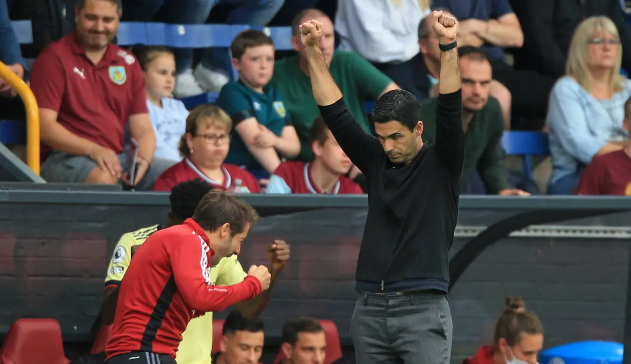 Hingga laga usai, skor 1-0 untuk keunggulan Arsenal tetap bertahan. Pasukan Mikel Arteta pun meraih kemenangan keduanya secara beuntun dan mulai naik ke posisi 13 klasemen sementara dengan raihan 6 poin. (AFP/Lindsey Parnaby)