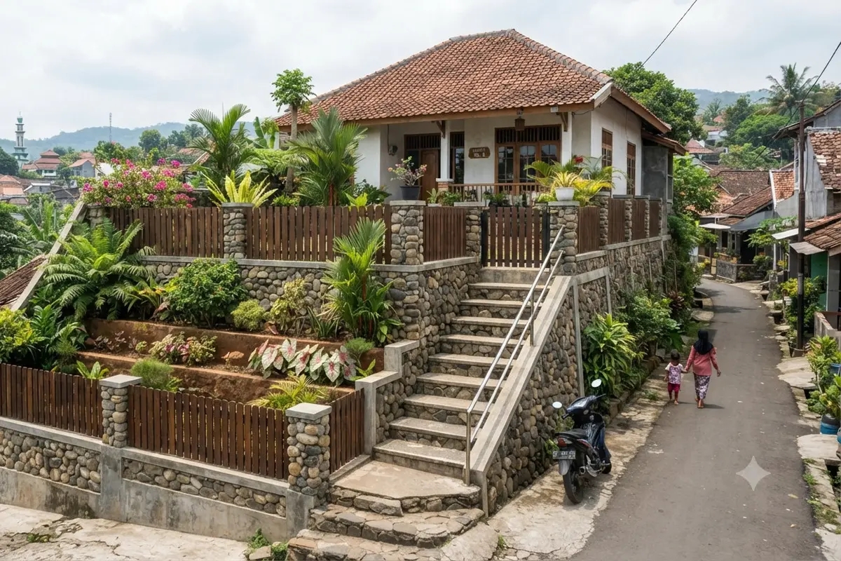 Inspirasi Pagar Berundak untuk Rumah di Lahan Miring