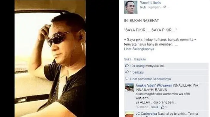 Postingan terakhir Yani Libels di akun Facebook-nya. (FB @Yanilibels)