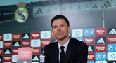 Pelatih Real Madrid yang baru saja ditunjuk, Xabi Alonso, memberikan keterangan dalam presentasi resminya di Real Madrid Sports City di Valdebebas, dekat Madrid, pada 26 Mei 2025. (Thomas COEX/AFP)