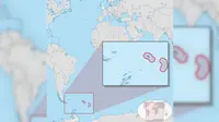 Lokasi Pulau Georgia Utara dan Georgia Selatan di Samudera Atlantik Selatan dekat Antartika. Google Earth menangkap objek misterius di Pulau Georgia Selatan. Berbagai dugaan mencuat, objek itu adalah bongkah es raksasa hingga UFO (Wikimedia Commons)