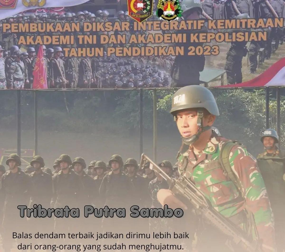 Terlihat dalam unggahan tersebut, pemuda yang akrab disapa Mas Brata ini berada dalam 'Pembukaan Diksar Integratif Kemitraan Akademi TNI dan Akademi Kepolisian Tahun Pendidikan 2023'. <br>