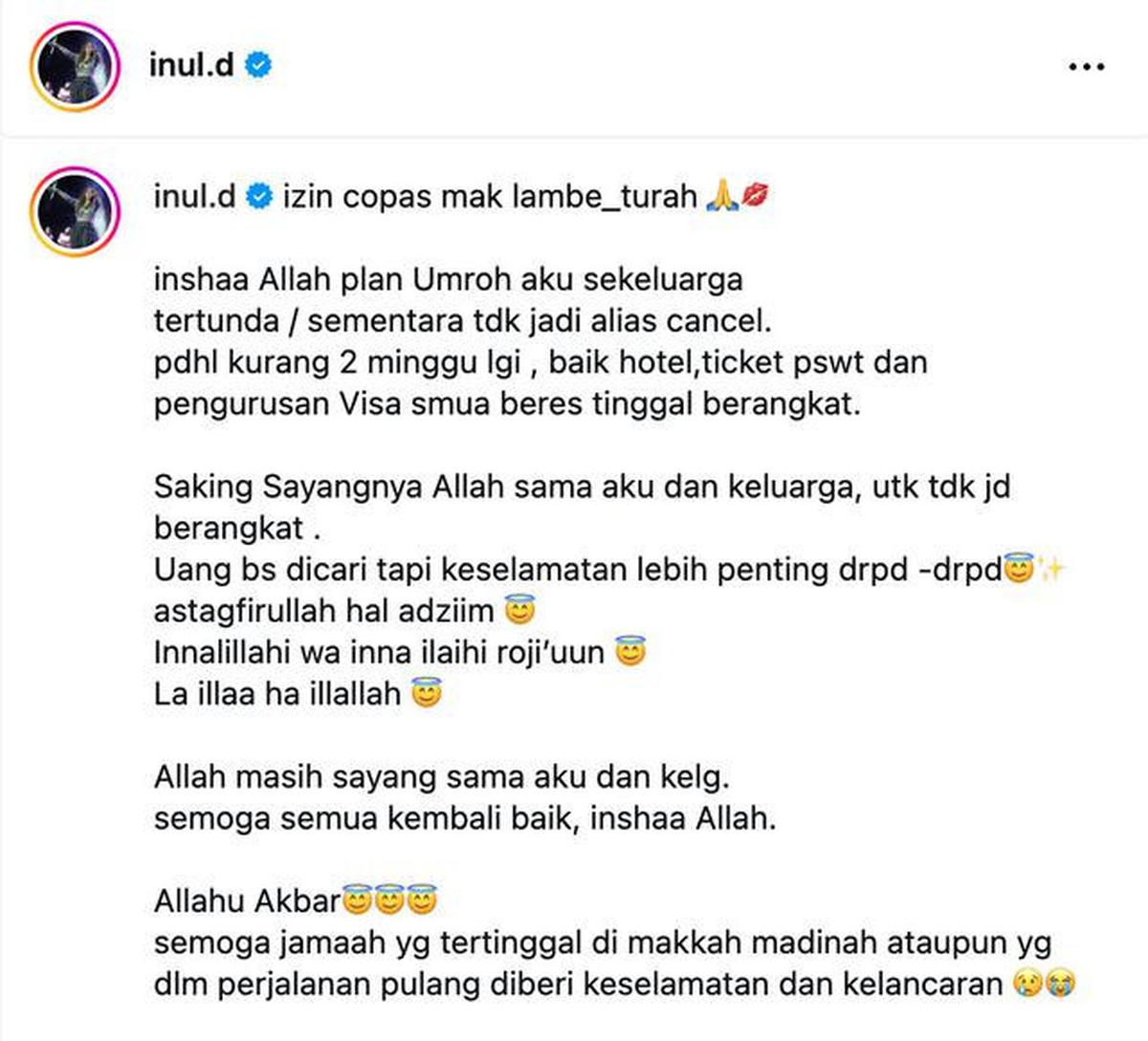 Inul Daratista Batal Umrah Buntut Israel dan AS Serang Iran, Padahal Tinggal Terbang 2 Minggu Lagi