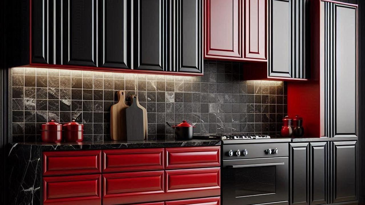 Desain Dapur Warna Merah Hitam