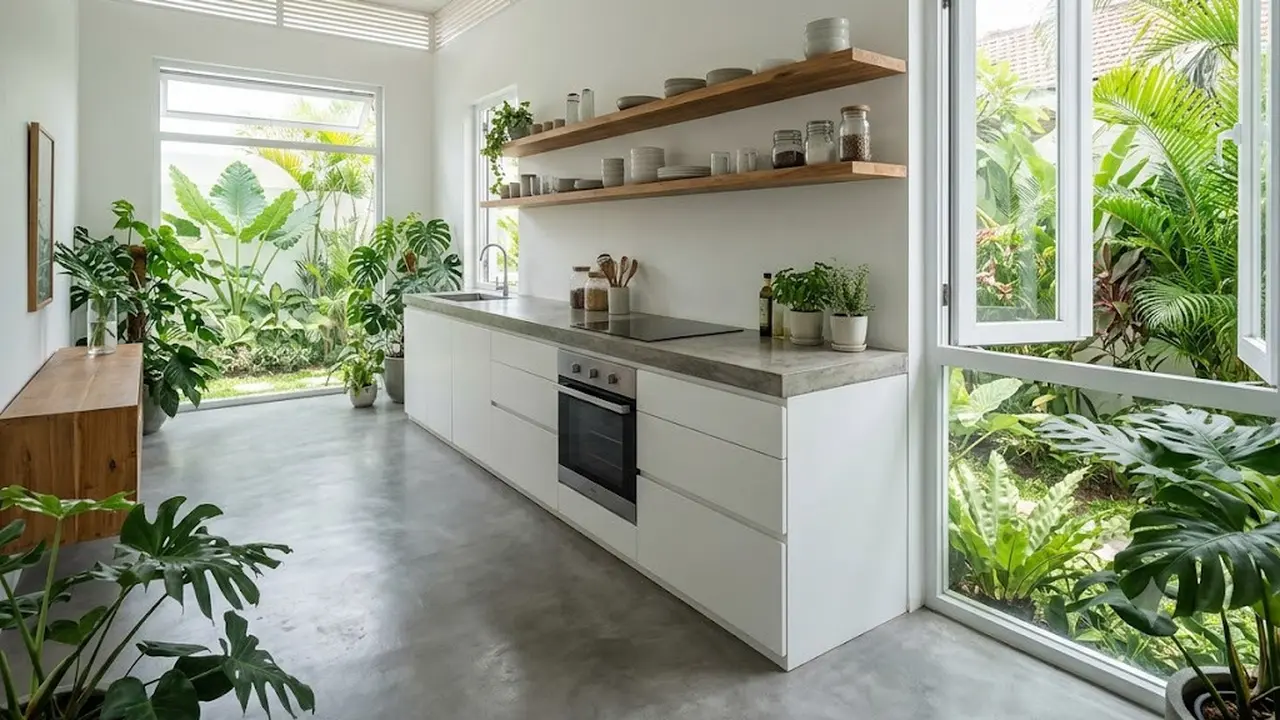 Desain dapur sederhana yang memanfaatkan sirkulasi udara alami