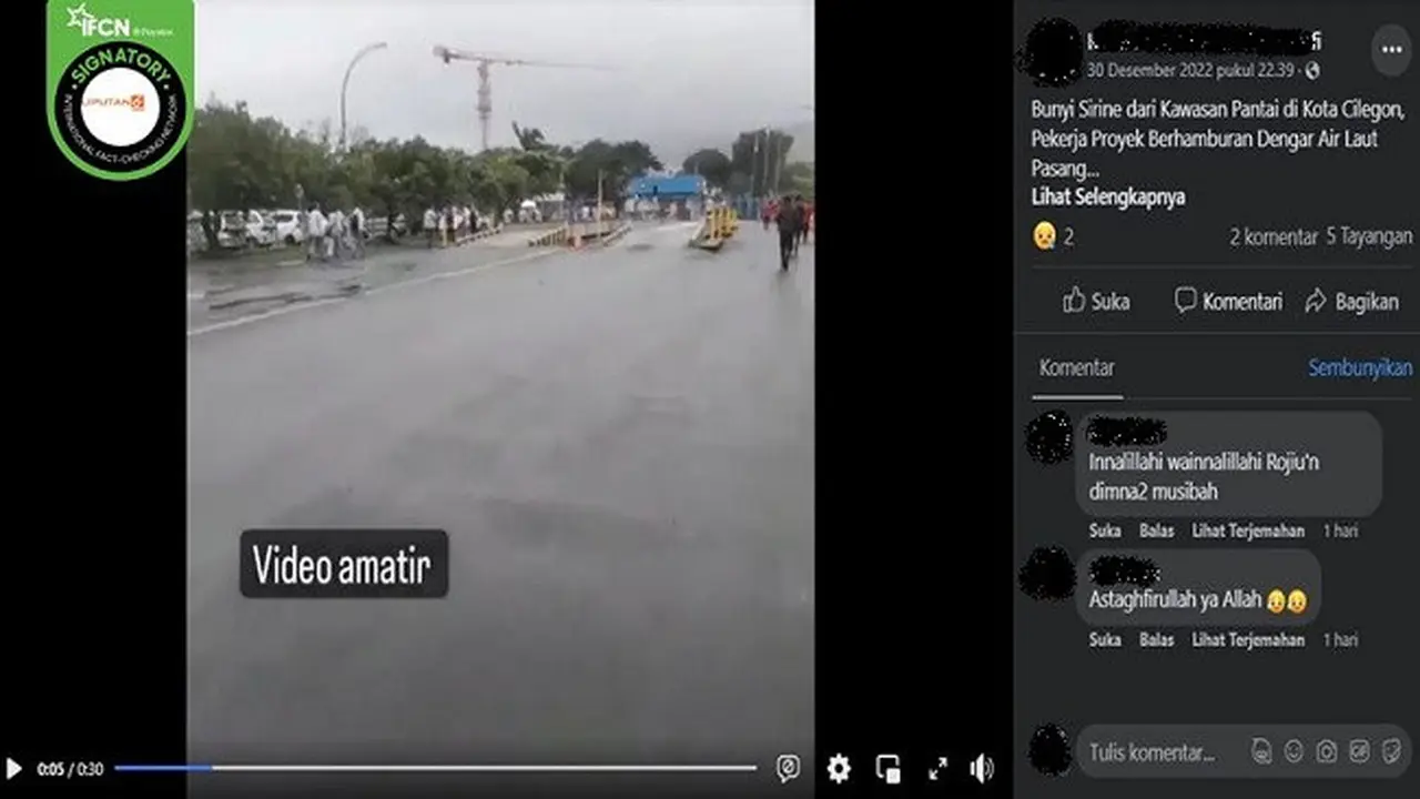 Gambar Tangkapan Layar Kabar Peringatan Terjadi Air Laut Pasang di Cilegon, Banten (sumber: Facebook).