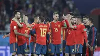 Timnas Spanyol ketika bermain 2-2 kontra Maroko dalam laga ketiga Grup B Piala Dunia 2018, di Stadion Kaliningrad, Selasa (26/6/2018) dini hari WIB. (AP/Petr David Josek)